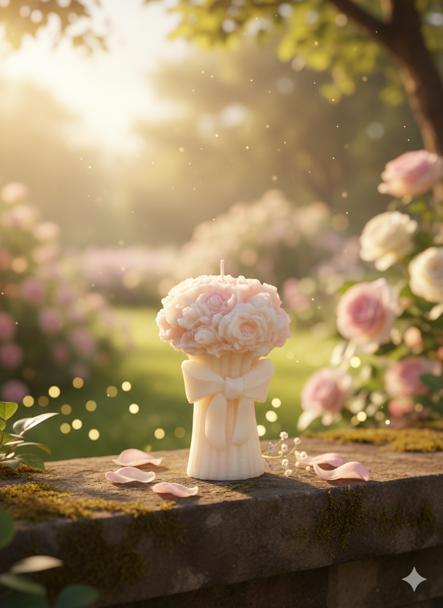 Scented Bouquet with knot Pillar candle