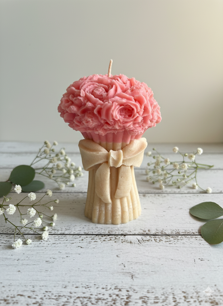 Scented Bouquet with knot Pillar candle