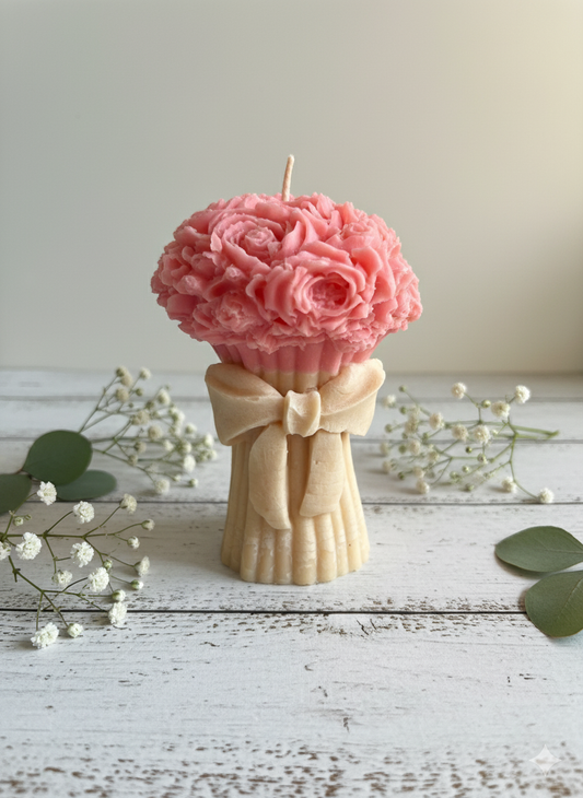 Scented Bouquet with knot Pillar candle